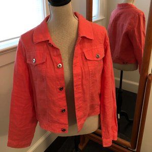 ALEXANDRA BARTLETT 100% Linen Coral / Peach jean style jacket szL